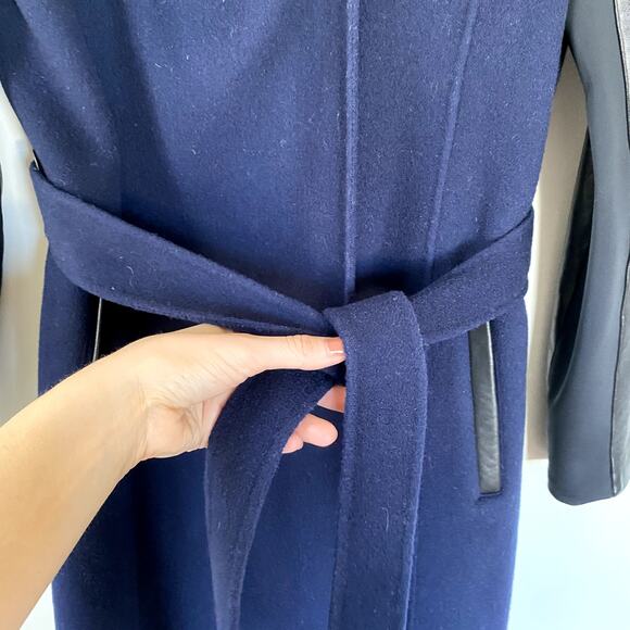 RUDSAK Modina Hooded Coat with Leather Sleeves in Night Blue Small - Picture 6 of 11